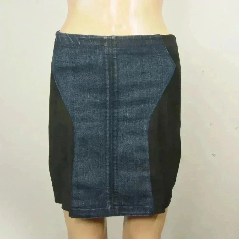 Helmut Lang Denim Blue Black Colourblock Suede Leather Skirt